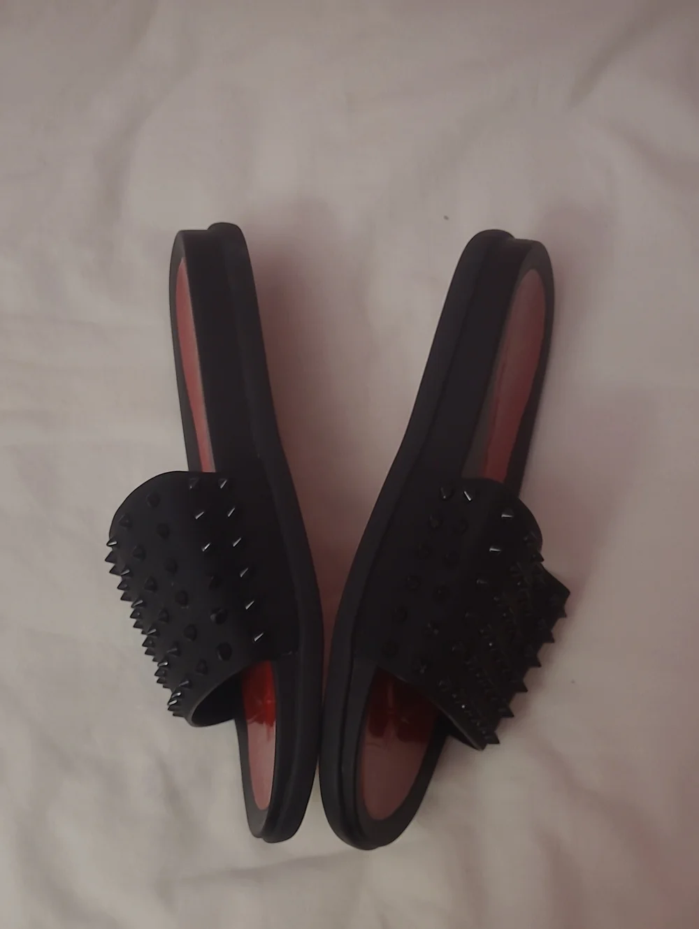 Christian Louboutin Black Studded Slide Sandals with Red Footbed